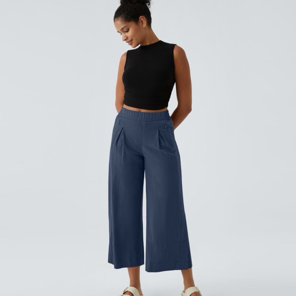 Elegant Blue Wide-Leg High-Waisted Pants
